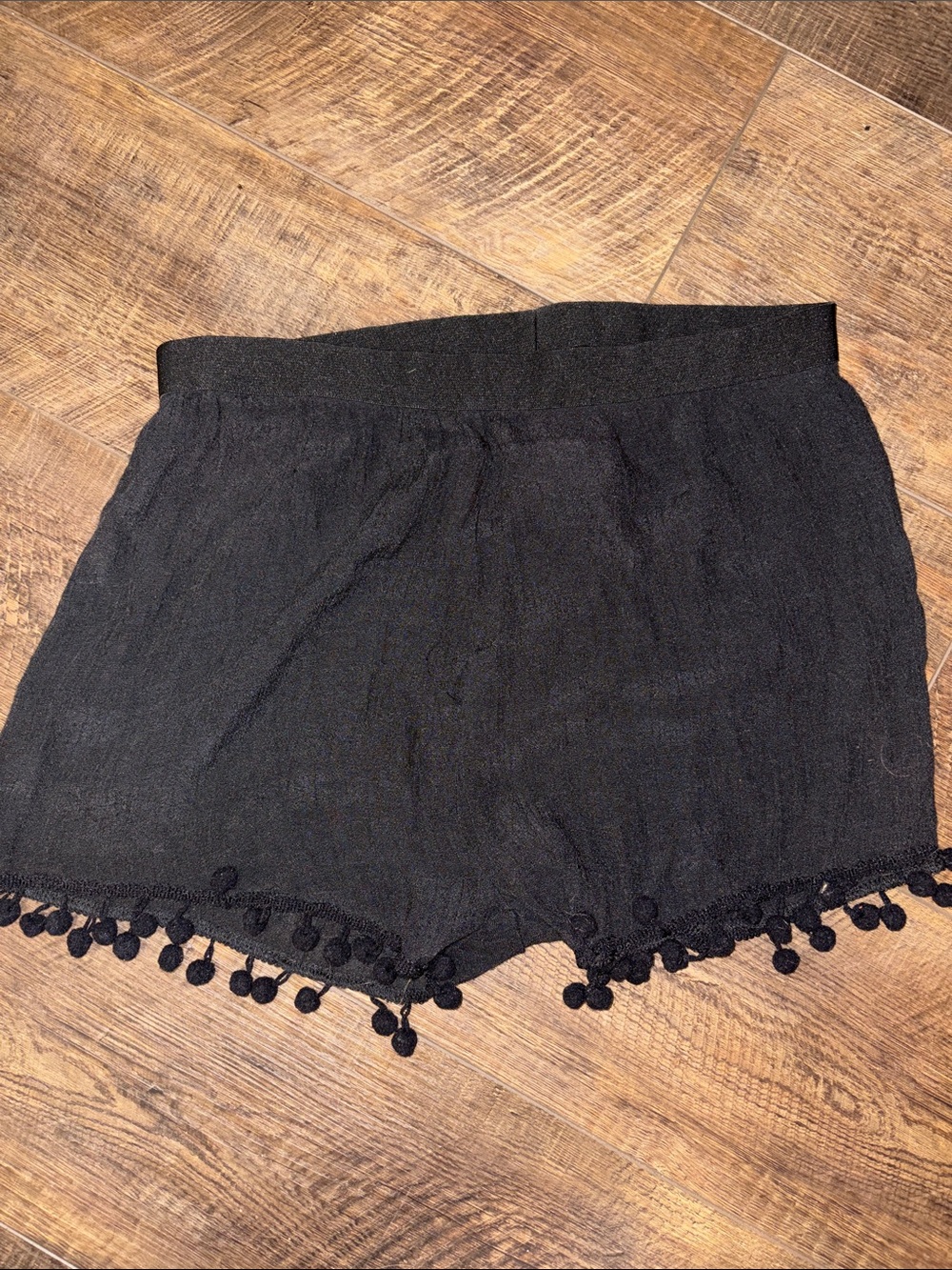 High-Rise Black Pom-Pom Trim Women's Shorts